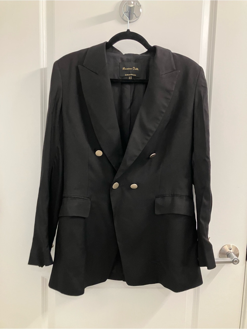 Massimo Dutti Black double Breasted Satin-Lapel Blazer